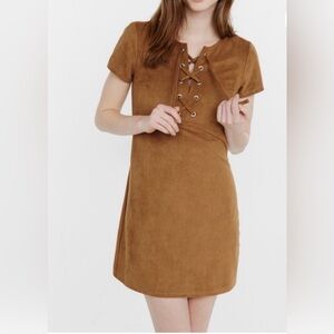 Express‎ Brown Faux Suede Lace-Up Dress